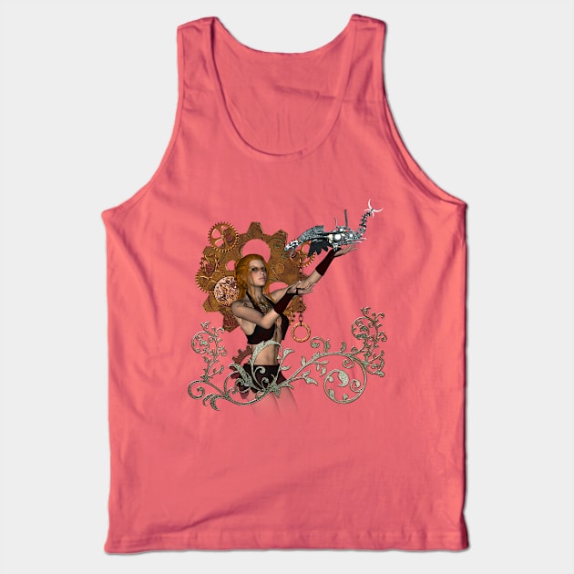 Steampunk lady with steampunk dragon Tank Top by Nicky2342